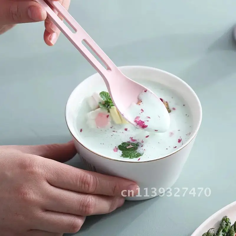 여행용 휴대용 커트레이 세트, 일본 스타일, 밀 빨대 나이프 포크 스푼, 학생 식기류 세트, 주방 식기, 3 인 1