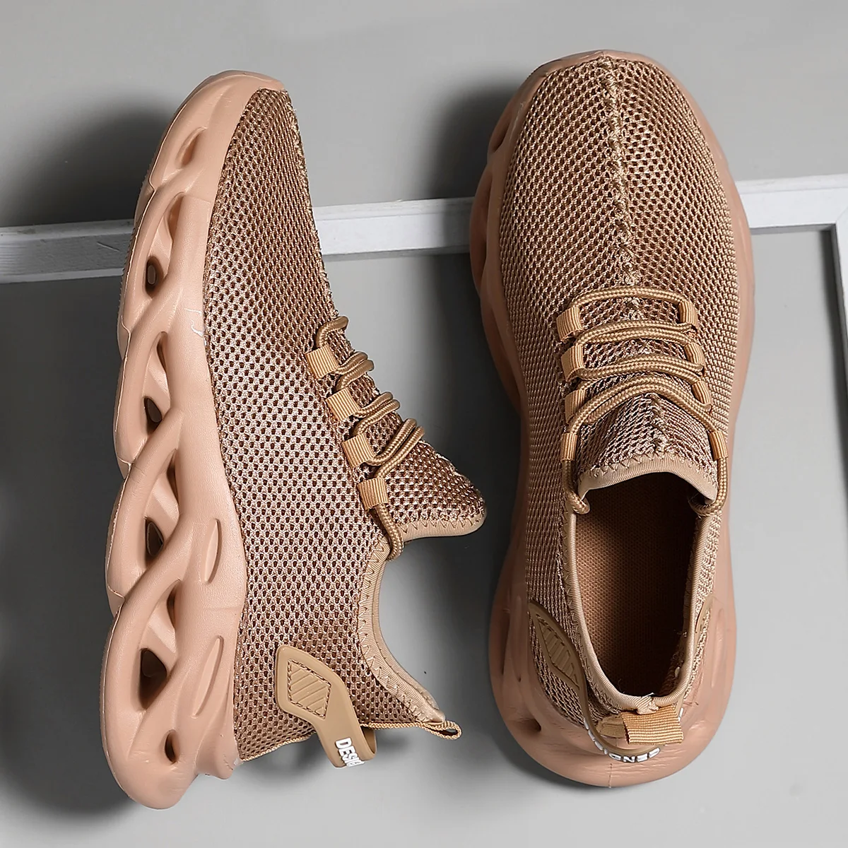 Brown breathable running sneakers—lightweight & designed for comfort.++