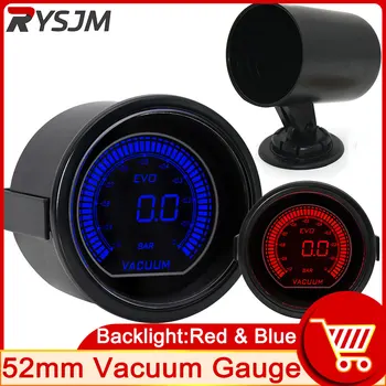 HD 진공 테스터 자동 12V 52mm 진공 측정기 디지털 게이지 자동차 터보 부스트 게이지 진공 프레스 미터-1 ~ 0 Bar 빨간색 파란색 LED 디스플레이