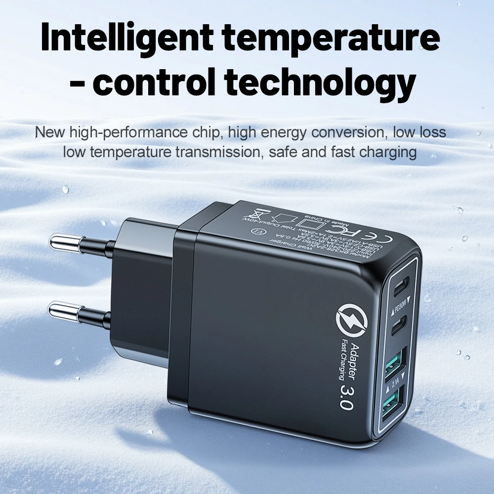 40W USB C Phone Charger Power Adapter Mobile Phone Adapter Quick Charger 3.0 For iPhone Samsung Xiaomi EU/US/UK Plug Wall Charge