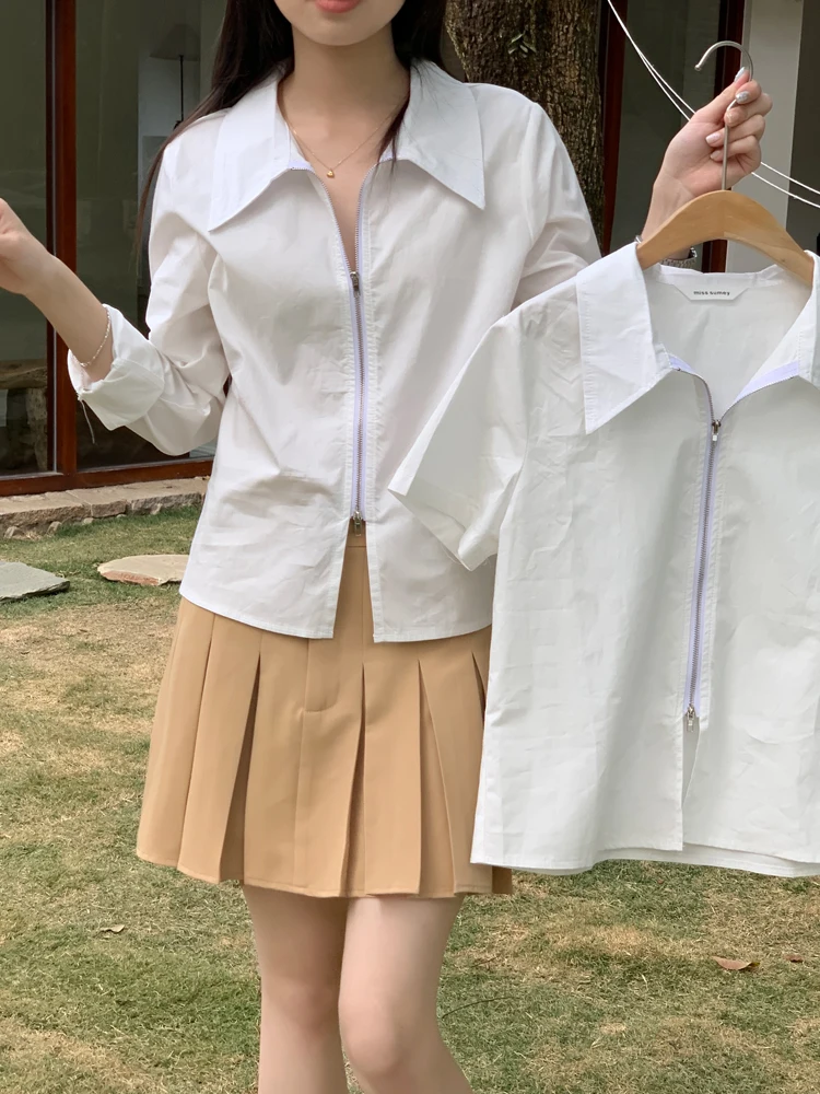 

Блузка женская с коротким/длинным рукавом, на молнии, 6 цветов