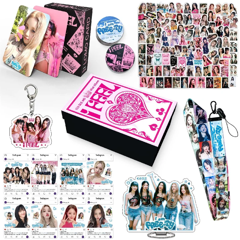 

Kpop GIDLE New Album I Feel Keychain Sticker Gift Box Lomo Cards High Quality HD Print Photo Cards YUQI Fans Collection Gift