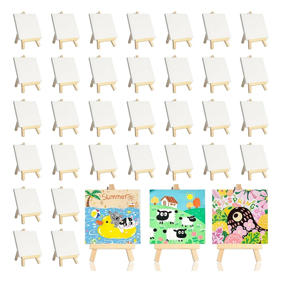  미니 캔버스 이젤 세트 32팩, 미니 이젤이 있는 작은 그림 캔버스 4 X 4인치 아트 캔버스 페인팅