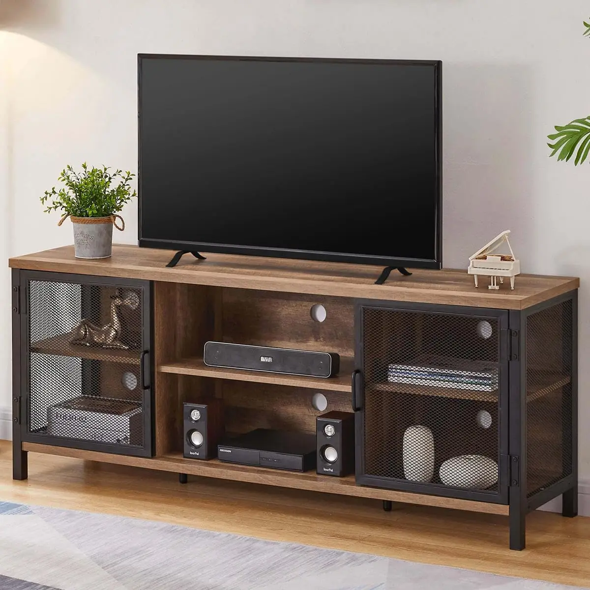 

FATORRI Industrial Entertainment Center for TVs up to 65 Inch, Rustic Wood TV Stand, Large TV Console