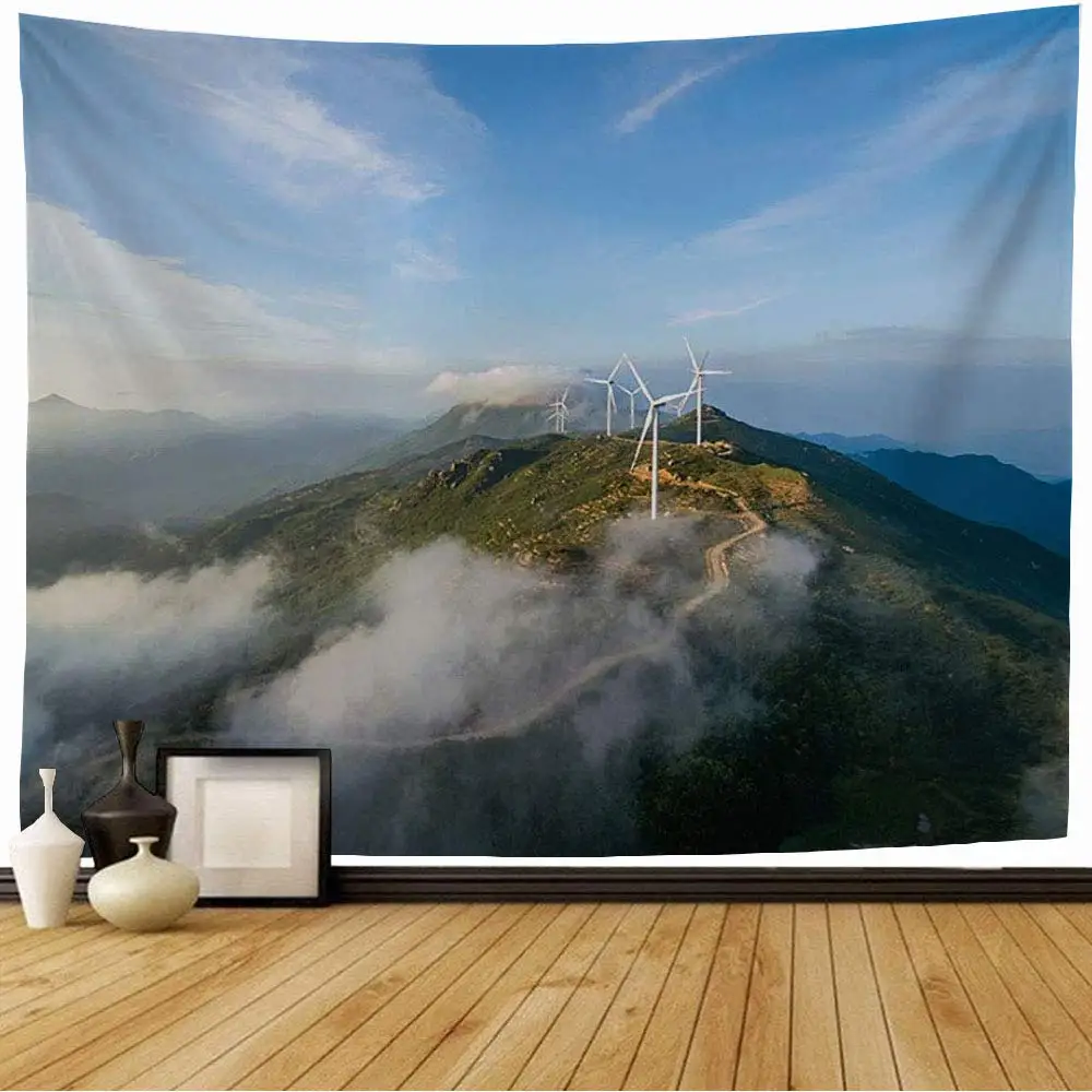Turbine Eoliche Power Windmill Tapestry Nature Outdoor Scenery Arazzo Design Creativo Arazzo Appeso A Parete Per La Decorazione Della Camera Da Letto