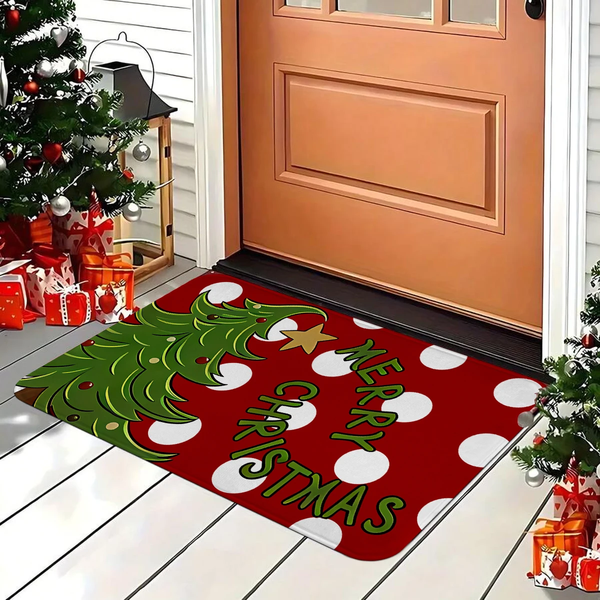 1pc Merry Christmas Kitchen Decoration Carpet Floor Mat Multi Form Christmas Tree Forest Design Anti Slip Soft Flannel Floor Mat_voghion.com
