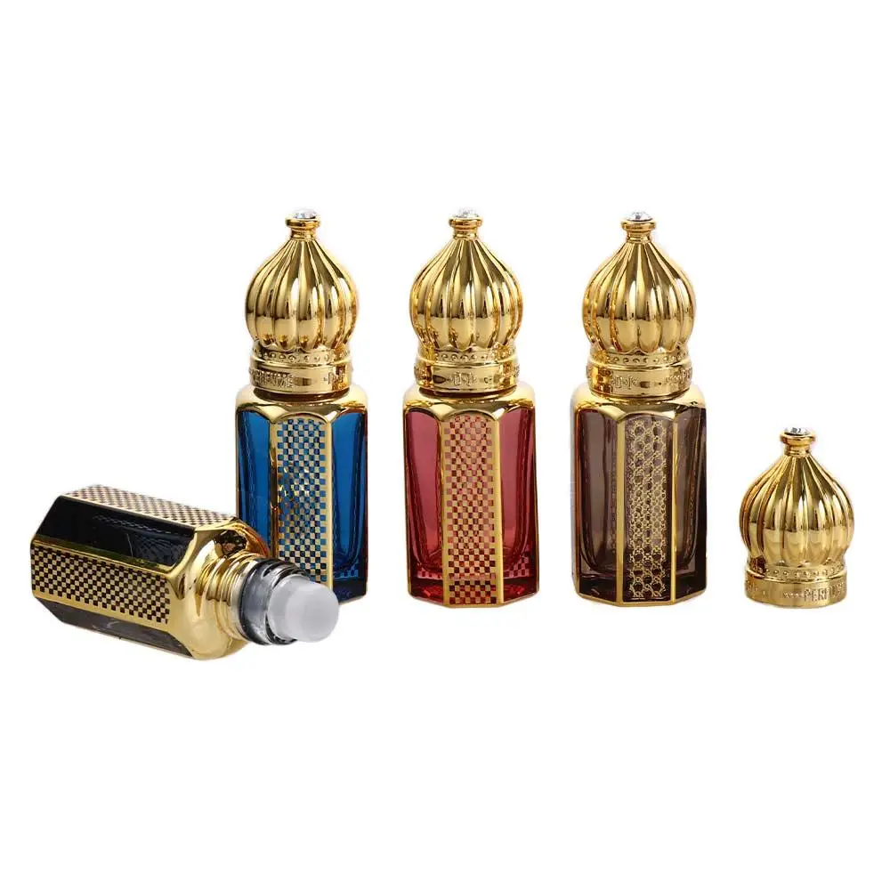 

1Pc 6ml Perfume Bottle Glass Roller Ball Bottles Gold Luxury Electroplating Carve Vials Middle East Arab Gift