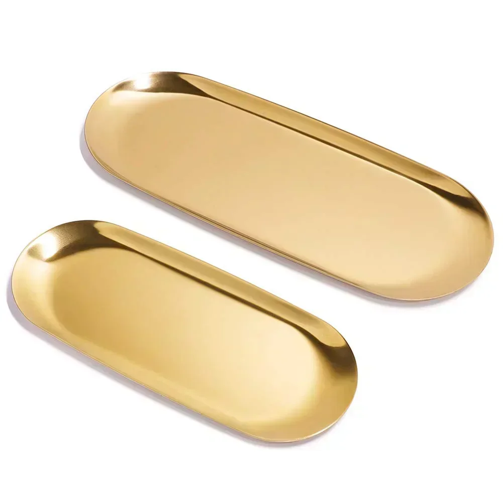 Storage Tray Jewelry Storage Tray 8/23/30.3cm Stainless Steel Oval for Fruit Cosmetics Jewelry