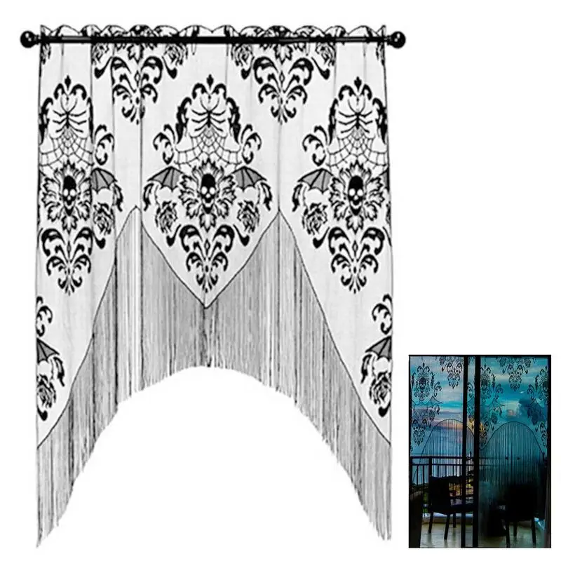 

Halloween Lace Curtains Portable Black Lace Door Valance Reusable Multifunctional Halloween Party Decorations Home Supplies