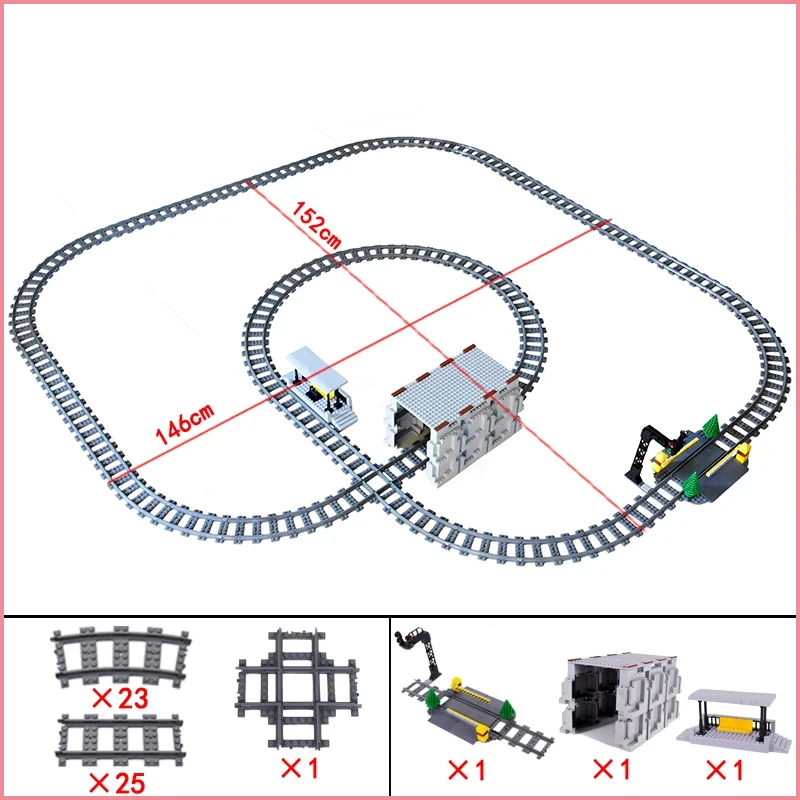 City Train Station Platform Traffic Light Cave Flyover Tracks Straight Curved Rails Building Block Bricks Technican Creative Toy 6