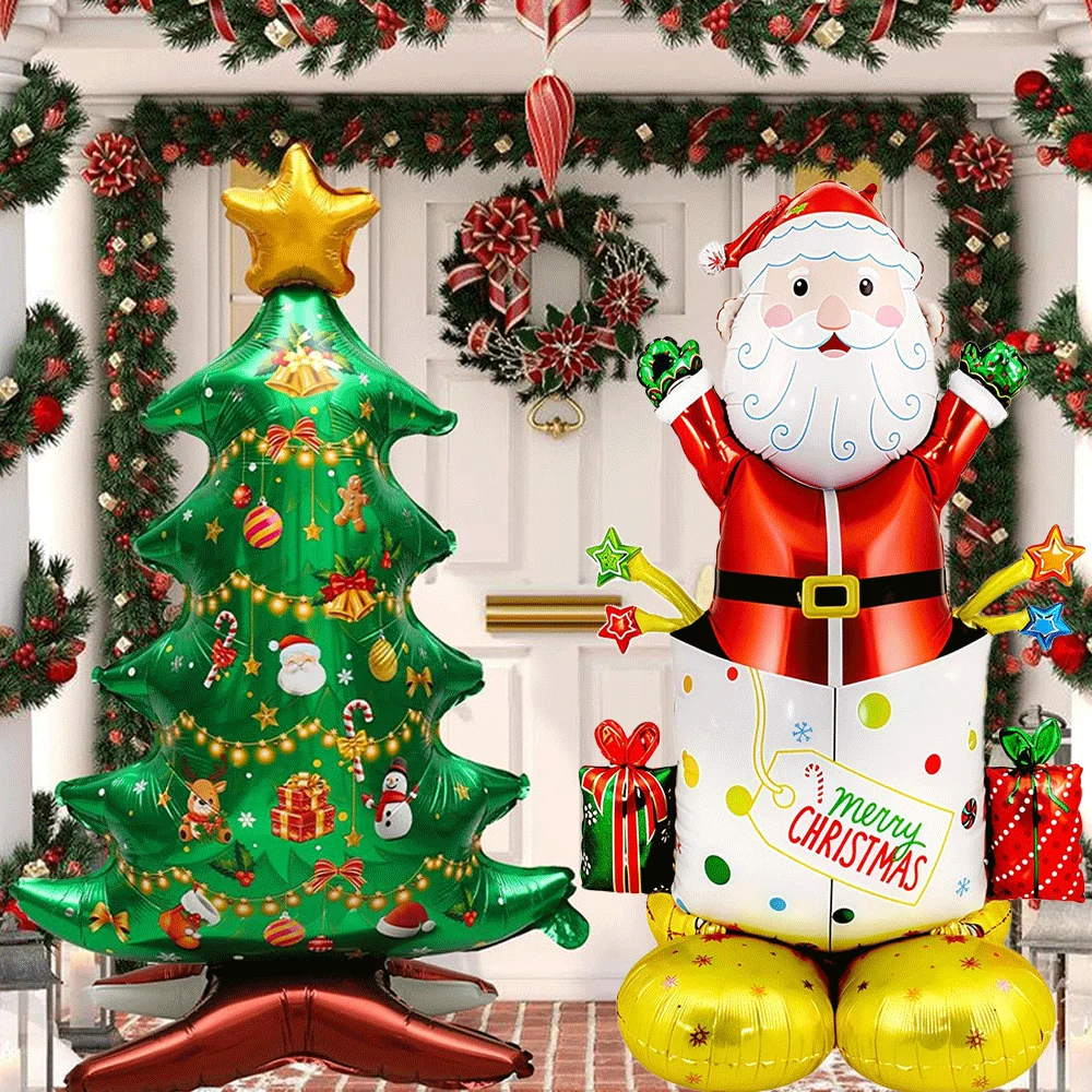 2025 Neuer stehender Weihnachtsmann-Folienballon, extra großer Weihnachtsbaum, Schneemann, Geschenk, Auto, Ballon, Navidad-Thema, Urlaub, Party-Dekoration