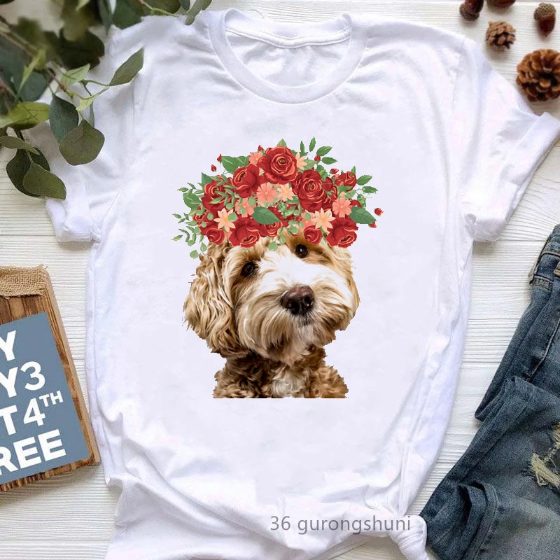 

Teddy Flowers Dog Print Tshirt Girls Horse/Tiger T Shirt Femme Harajuku Kawaii Clothes Summer Tops Short Sleeve Female T-Shirt