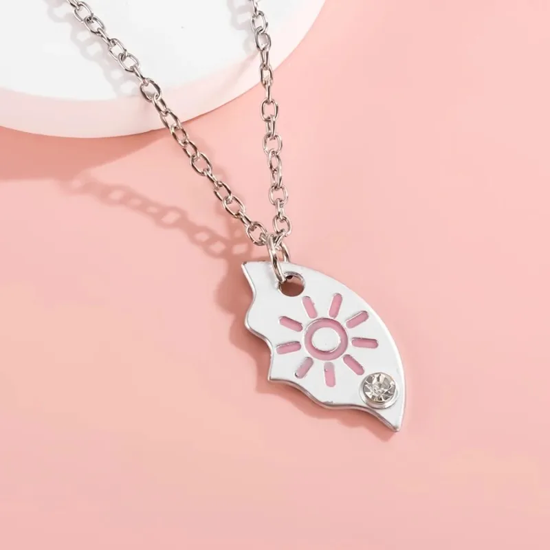 3pcs Pizza Shape Sun Star Moon Necklace Creative Best Friend Necklace Jewelry Chain Cartoon Pendant Necklace Friendship Gifts