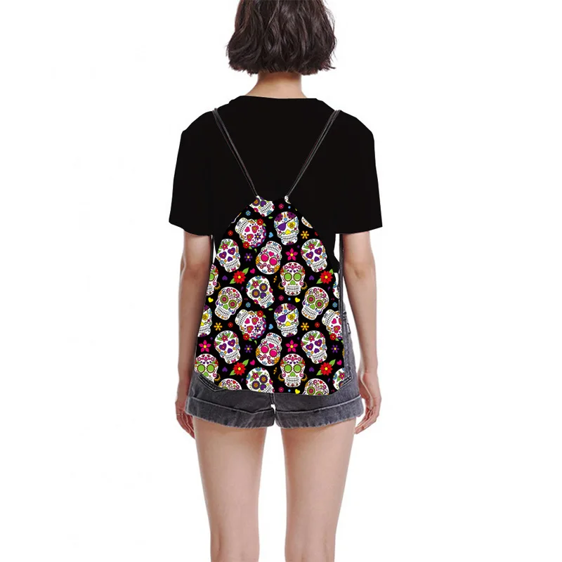 Popular Mexican Skull Drawstring Backpack Can Be Stored on One Shoulder Travel Drawstring Duffle Bag