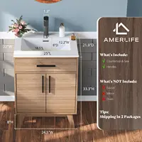 24.5" Bathroom Vanity with Sink Combo, Mid-Century Modern Small Single Bathroom Cabinet Set,Soft Closing Doors,Bath Vanity Brown 2