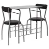 Sutton 3 Piece Space-Saver Bistro Set with Black Glass Top Table  Vinyl Padded Chairs 1