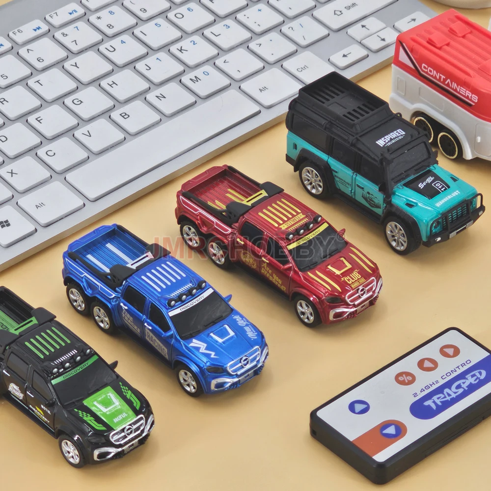 1:64 Metal Alloy Proportional Remote Control Vehicle Model 2.4GHz Mini Simulation RC Car With Trailer 2