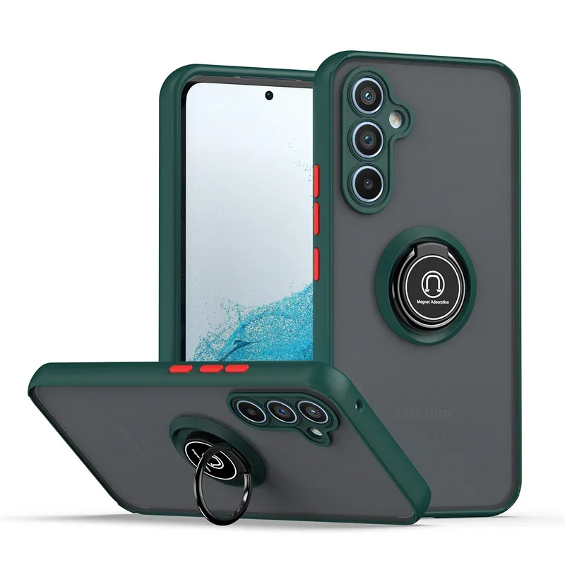 Shockproof Matte Armor Case with Magnetic Ring Holder - Sleek and Durable Protection Cover