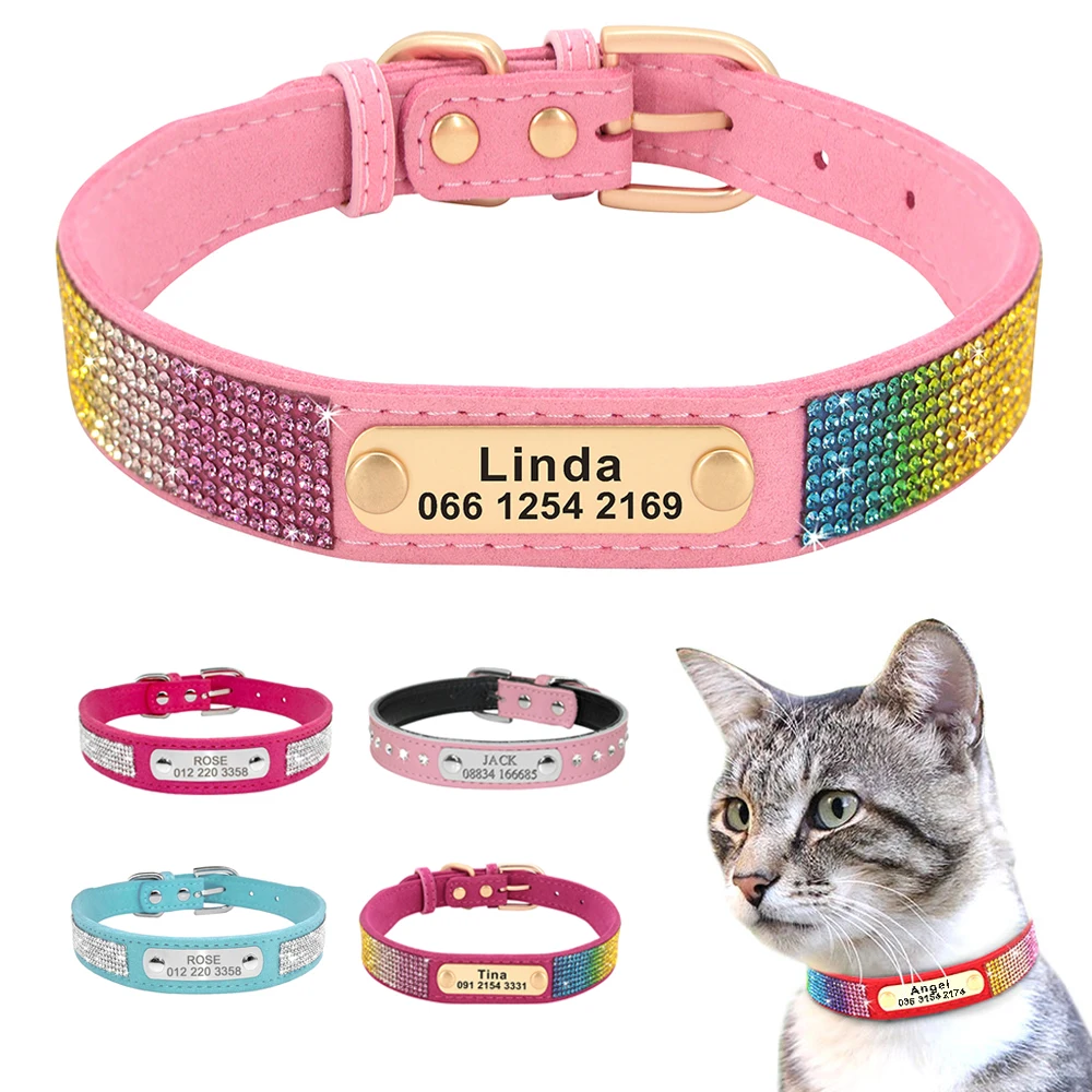 Collare Per Gatti Personalizzato Bling Strass Collari Per Gatti Per Cani Di Piccola Taglia Gratuito Personalizzato Gattino Cucciolo Targhetta Id Colla