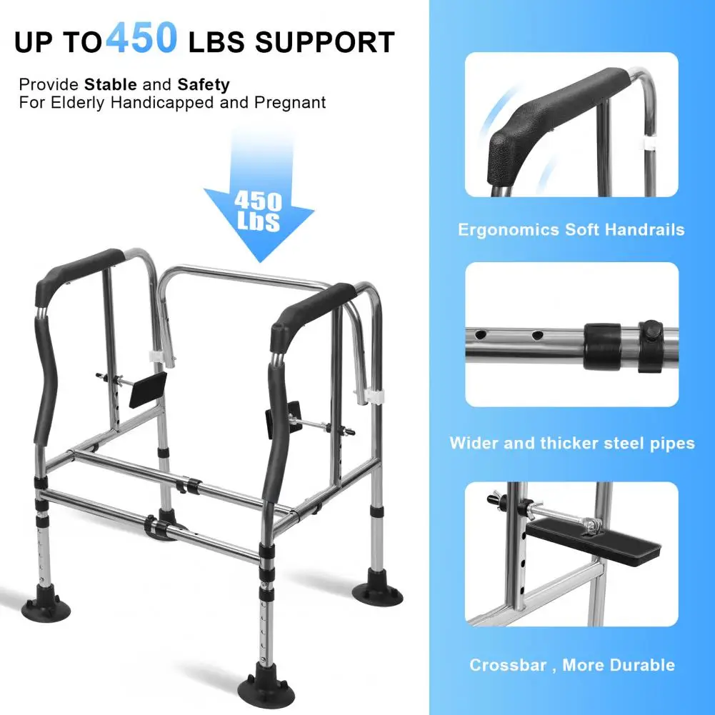Portable bathroom toilet safety armrest with adjustable height and load-bearing capacity of 450LB large suction cup 5