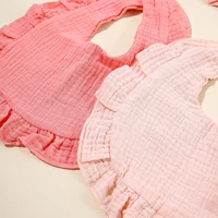 Offre spéciale enfants bavoir ensemble coton mousseline enfant en bas âge bébé confort salive couleur Dorp forme serviette solide avec bouton enfant bavoirs 4