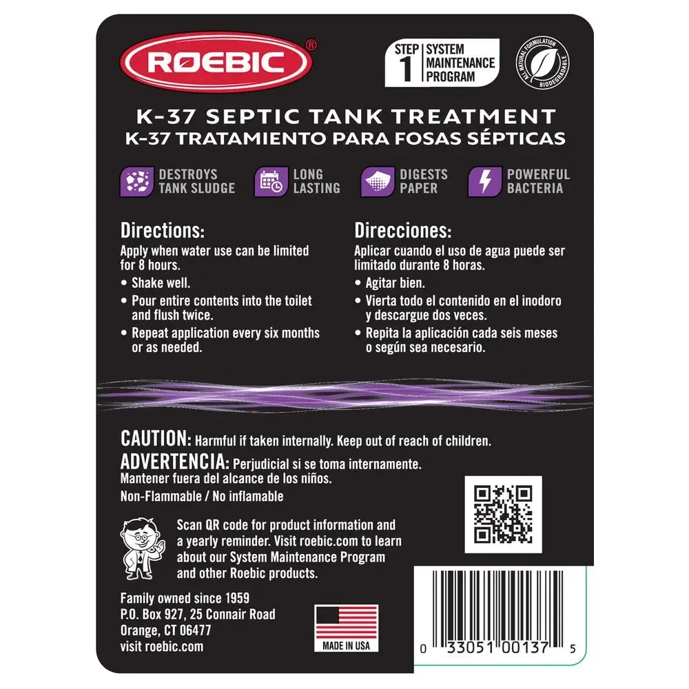 Septic Tank Treatment Prevents Clogs & Odors 32oz Liquid Bottle Safe Environment Natural Bacteria Breakdown 1 Year Supply Roebic