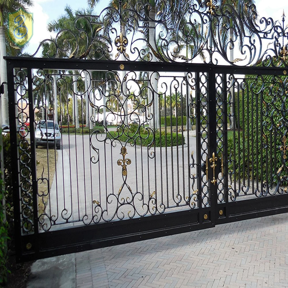 Exterior Metal Sliding Wrought Iron Gate Galvanized Steel Fence Door Iron Gate Design