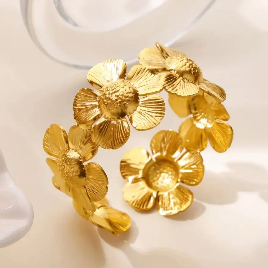 For Women Stainless Steel Flower Bangles