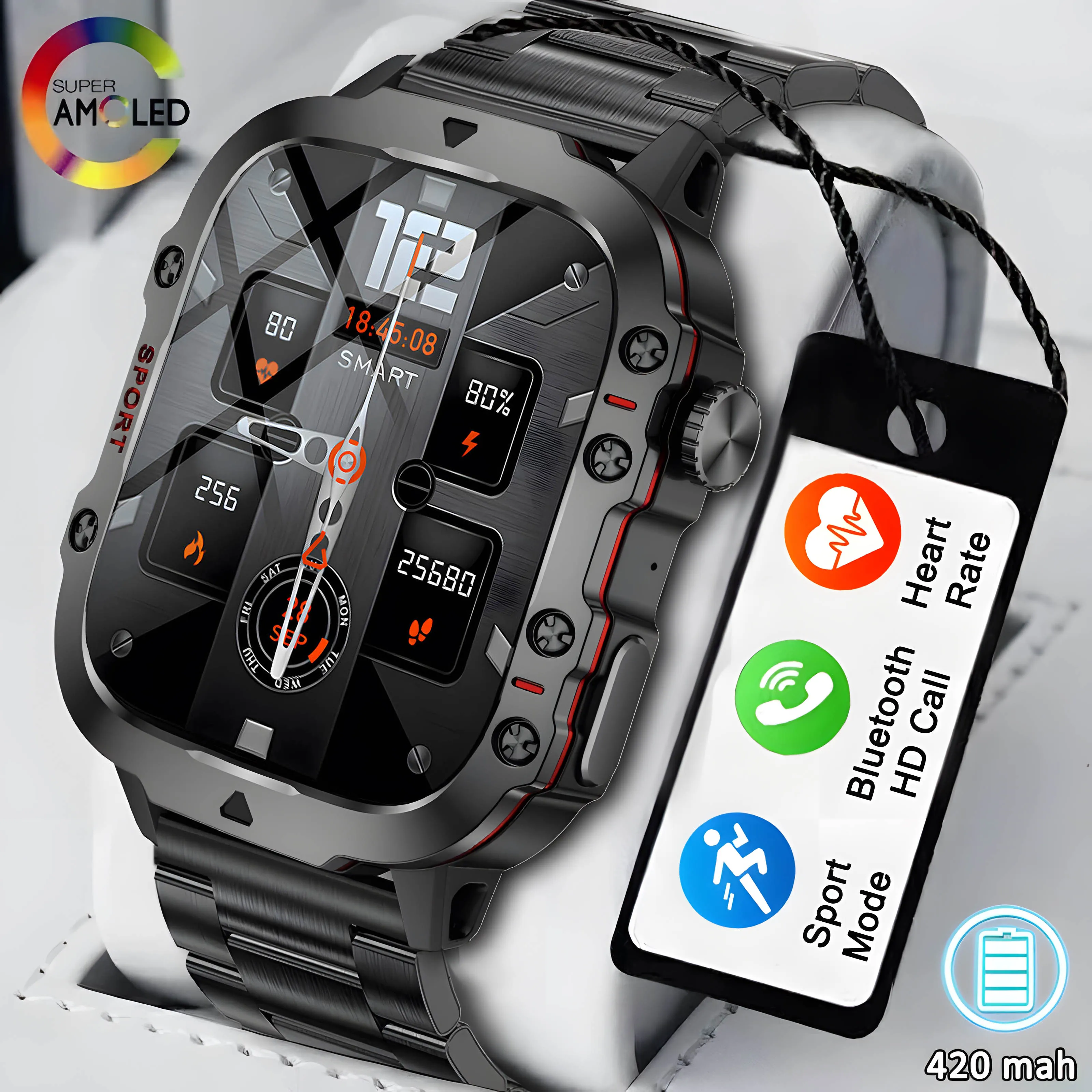 

2024 New Rugged Smart Watch Men Military GPS Sports Tracking Outdoor SOS Altitude Pressure 24-Hour Health Monitoring smart watch