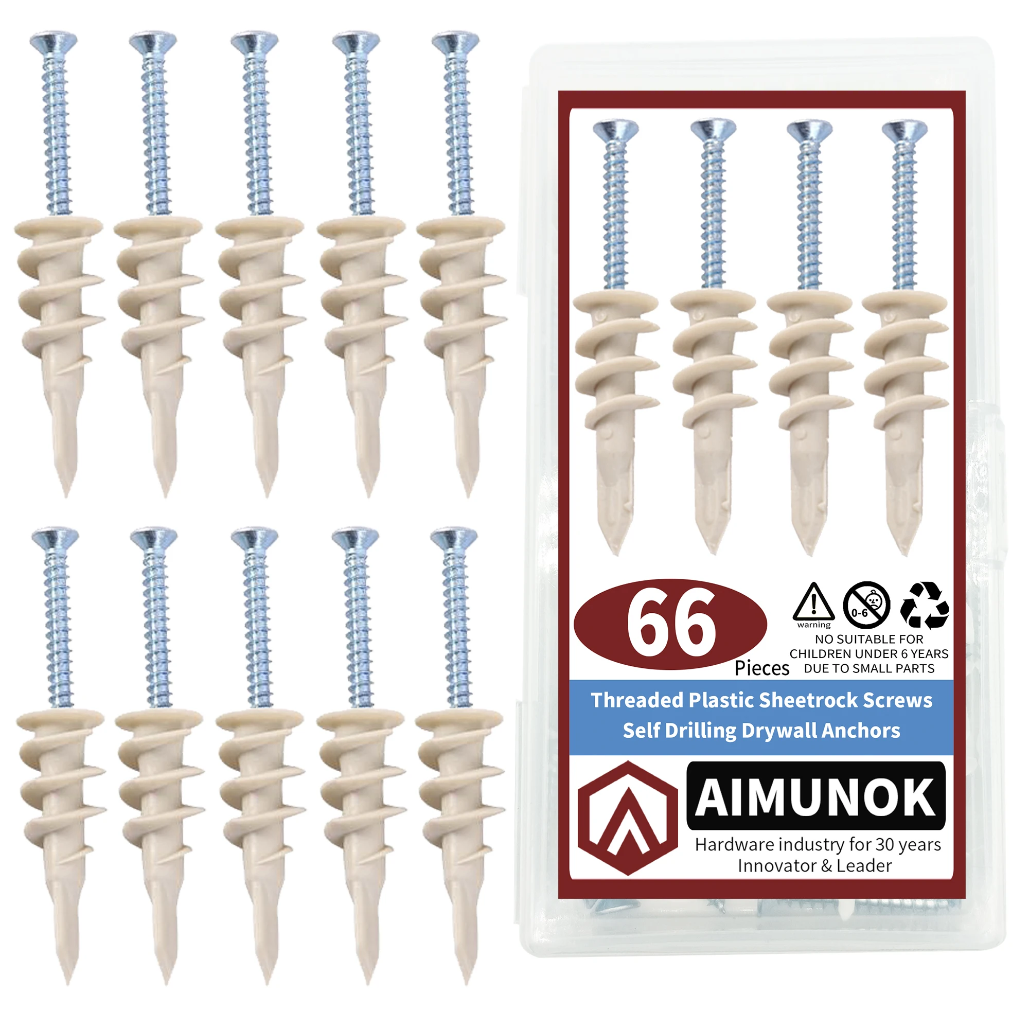 66pcs Threaded Plastic Sheetrock Screws Self Drilling  Drywall Anchors  Safe and Convenient Installation Firm and Reliable images - 6