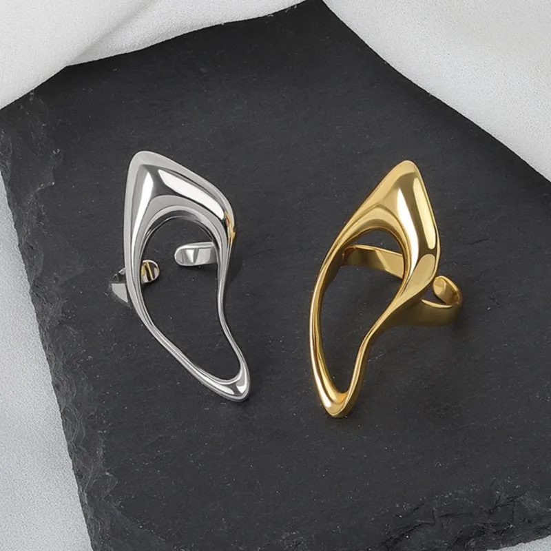 Hollow Teardrop Statement Ring for Women Girls Gold Plated Fashion Geometric Simple Adjustable Open Rings Party Holiday Jewelry