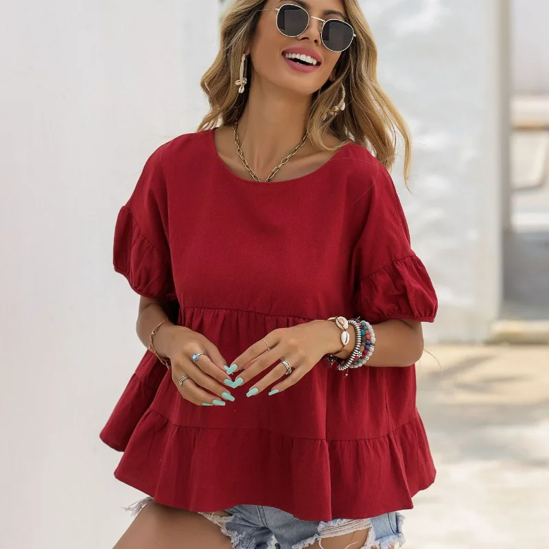 

Blouses Women Casual O Neck Casual Ruffle Flying Sleeve Top