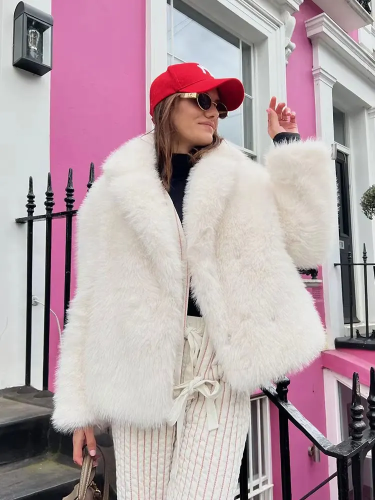 HH Women Elegant Solid Faux Fur Coat Long Sleeve Button Jacket Autumn Winter Warm Outerwear Female Fashion High Street Coats