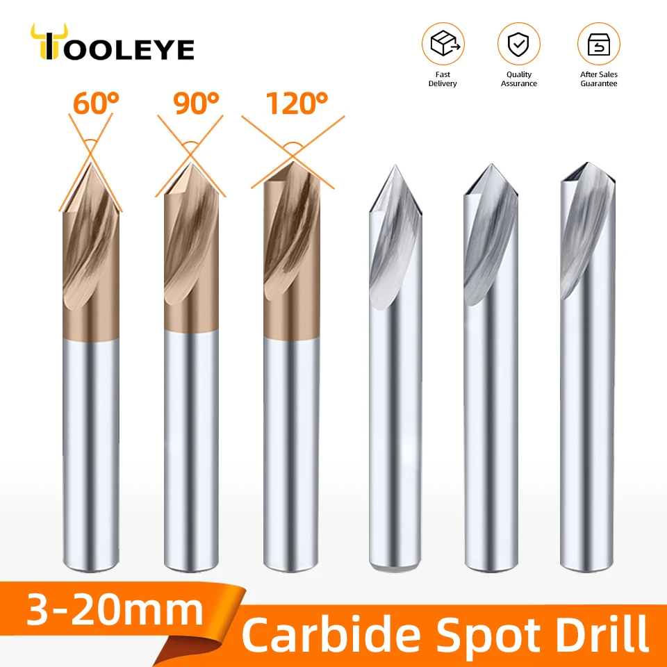 Tooleye Carbide Spot Drill Bit 60 90 120 Degree CNC Chamfering Drilling Guide Tool Tungsten Steel Location Centering Metal Drill carbide end mill,carbide thread cutter