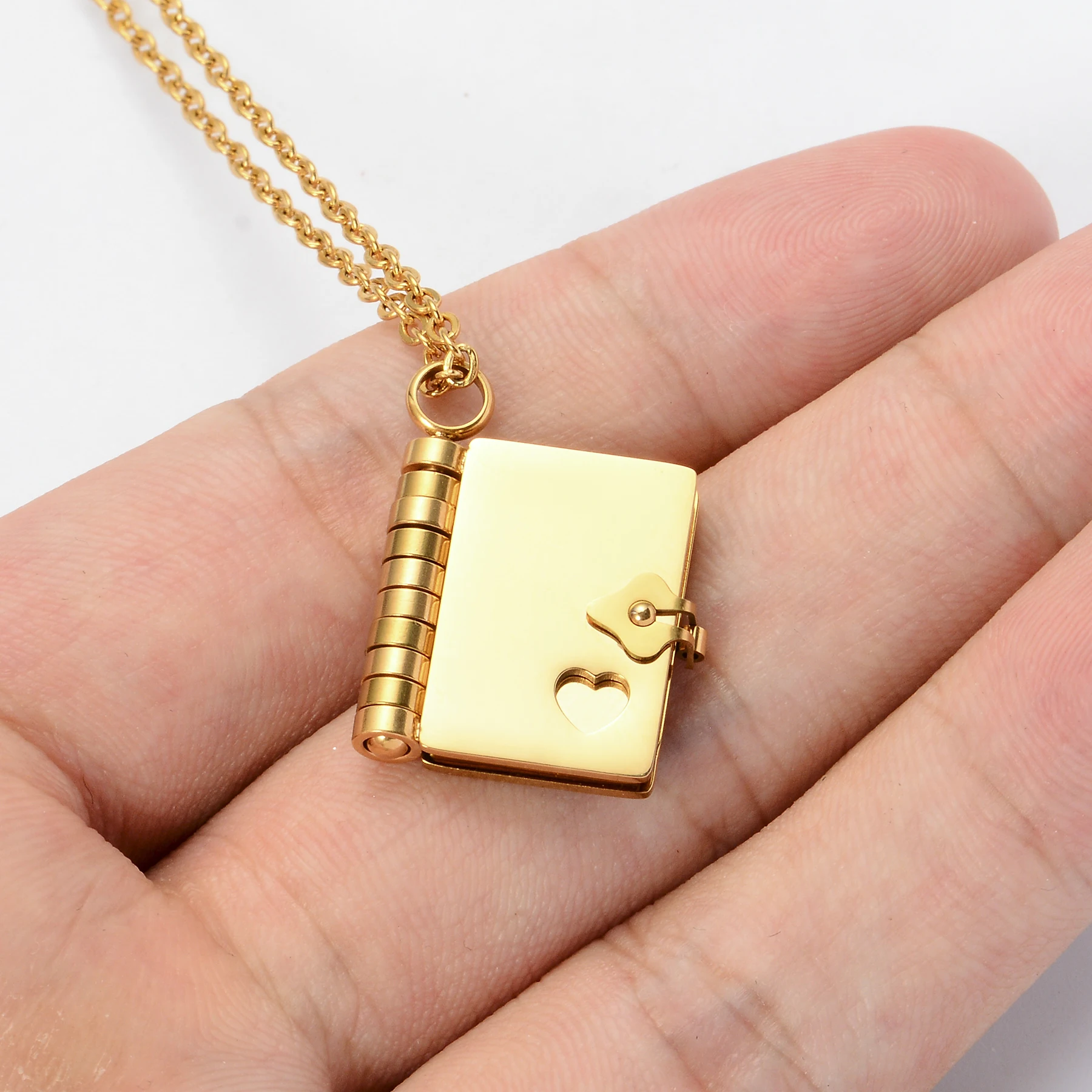 New Fashion Stainless Steel Book Pendant Necklaces for Women Men Waterproof Unisex Lovers Jewelry Length 20inch 3