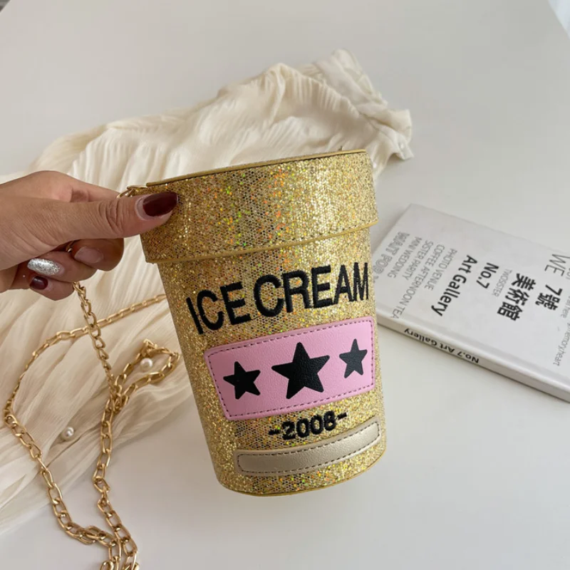 Sparkly Sequin Women's Shoulder Bag 2023 New Unique Design Cute Crossbody Bag Letter Fashion Party Hip Hop Cylinder Bucket Bag