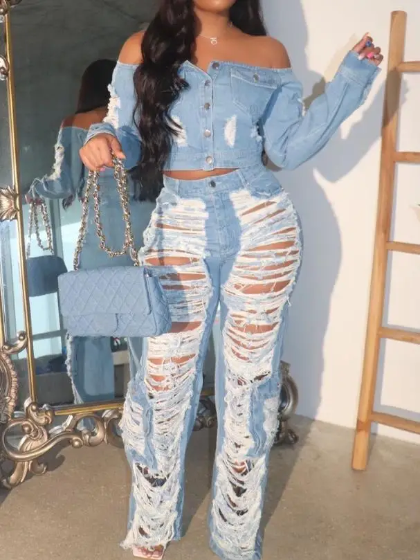 Sexy Tassel Hollow Out Pants for Woman Outfit Denim High Waist Pocket Design Ripped Jeans 2023 Autumn Fashion Spicy Girl Trouser