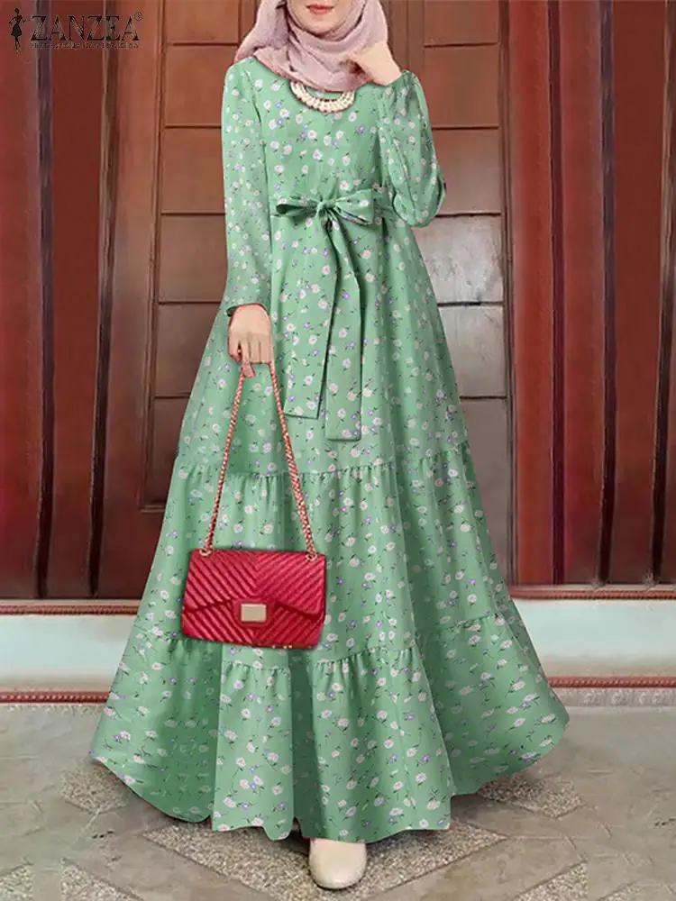  - 2023 ZANZEA Women Dress Muslim Dubai Turkey Abaya Long Sleeve Bohemian Floral Print Long Maxi Dress Robe Femme Sundress Islamic