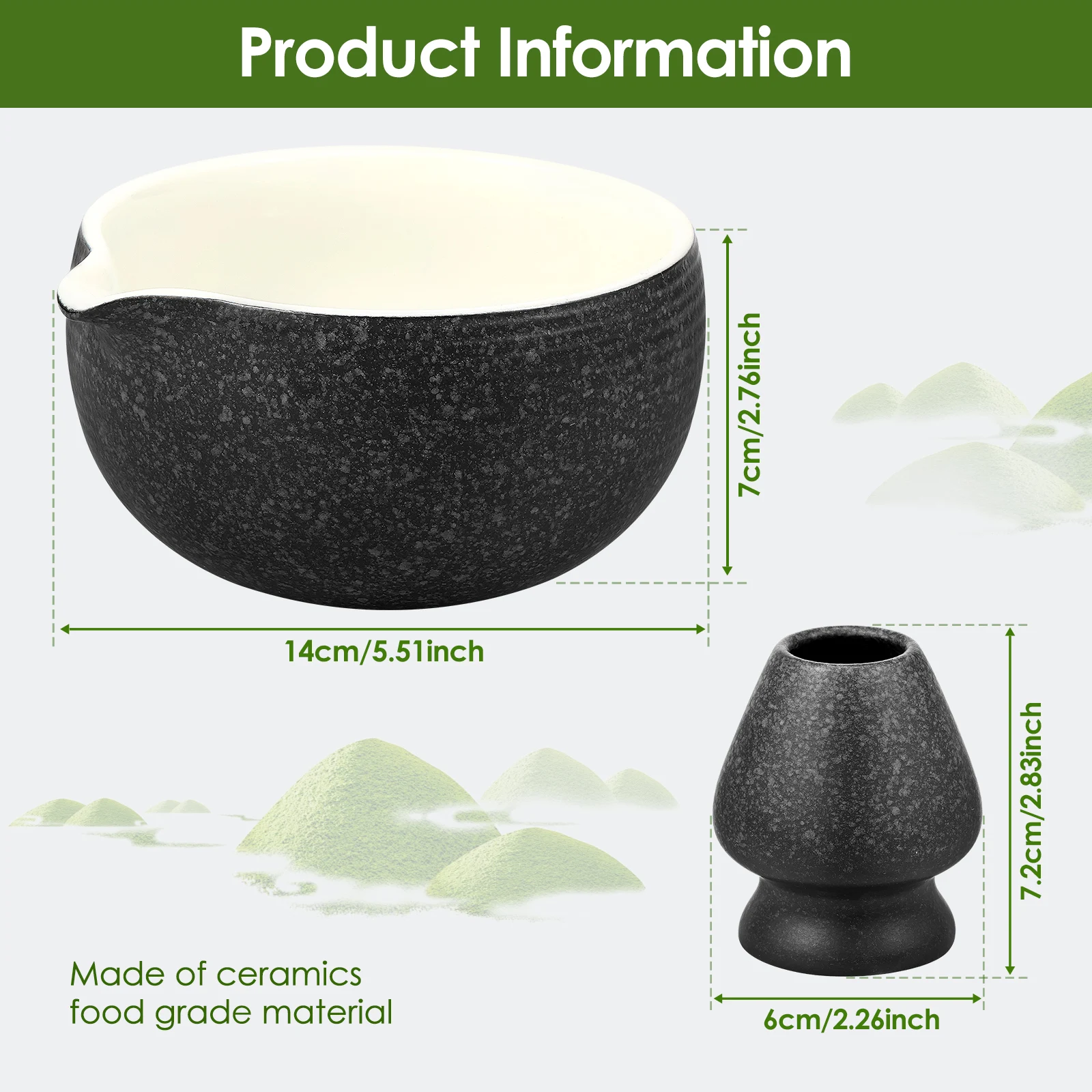 2 Pieces Japanese Tea Bowl Whisk Set Ceramic Matcha Bowl and Whisk Holder Exquisite Teaset Matcha Making Tool Lovers Gift