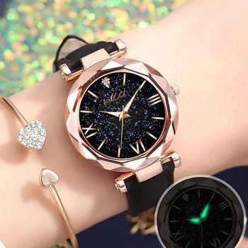 2022 Fashion Stars Women Watch Luminous Charming Little Point Frosted Belt Watch Dotted with Roman Scale Luxury Women's Casual 2