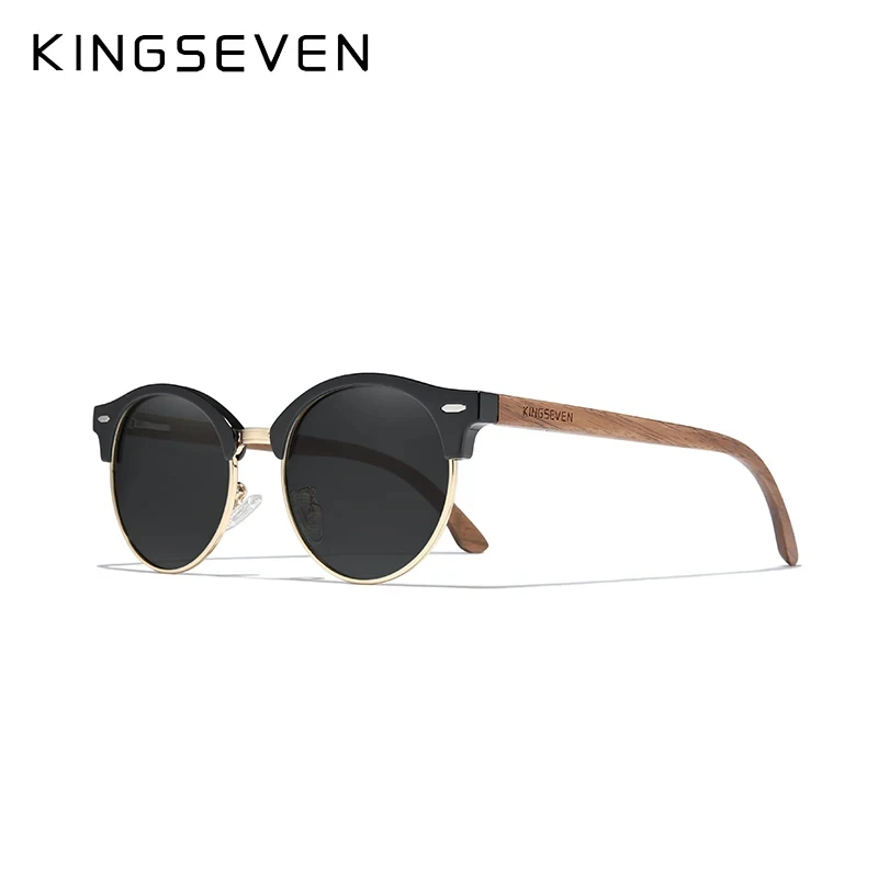 

Солнцезащитные очки KINGSEVEN с поляризацией, ореховые круглые, UV400, для мужчин и женщин, ручная работа, фотохромные