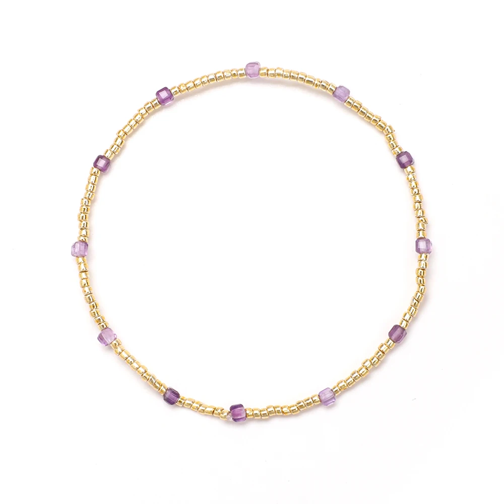ZMZY 2MM Square Stone Bracelets Gold Color Beaded Stacking