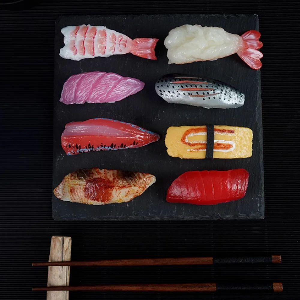 Japanese Cuisine food props hotel restaurant store shop decoration fake Simulation rice shrimp Salmon fish fillet slices sushi
