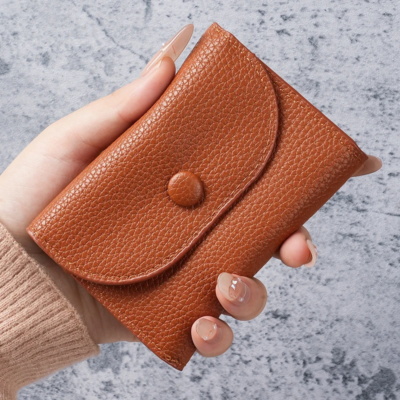 Premium Litchi Pattern Mini Wallet - Soft Leather Card Holder and Money Clip with Coin Purse
