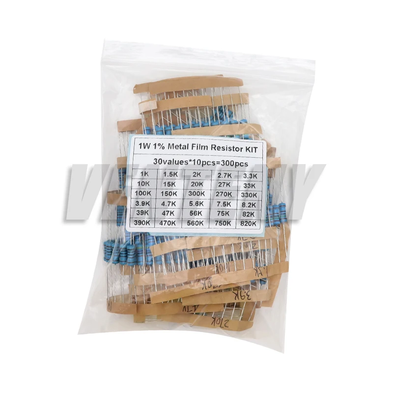150PCS 300PCS 1/2W 1W 2W 3W Resistance 1% Metal Film Resistor Assortment Kit 30values 1R~750R 1K~820K Ohm