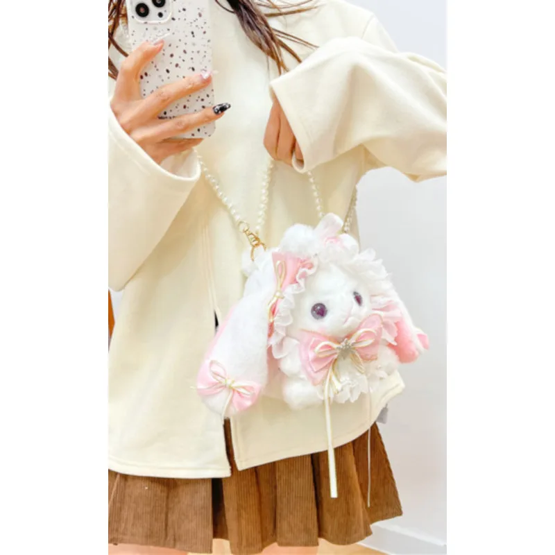 Furry Cute Lolita Shoulder Bag Rabbit Pearl Soft Crossbody Handbags For Women Casual High-Quality Messenger Versatile Luxury Y2k