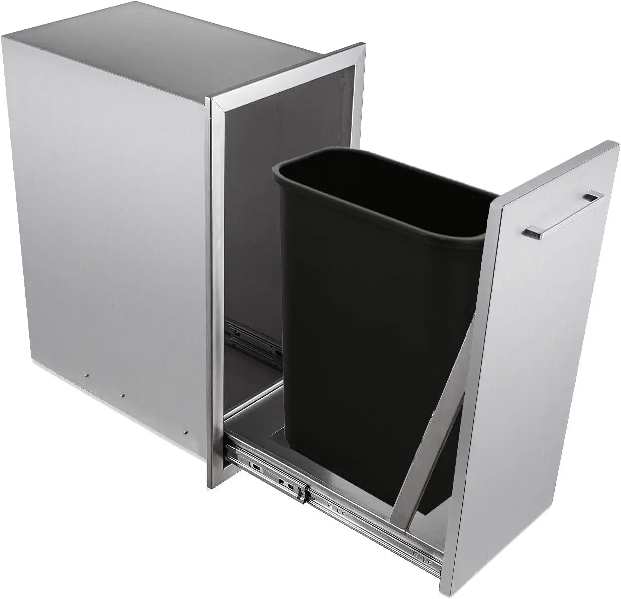 Pull-Out Trash Drawer Stainless Steel Outdoor Kitchen Trash Drawer Storage for One 10 Gallon Commercial Wastebasket