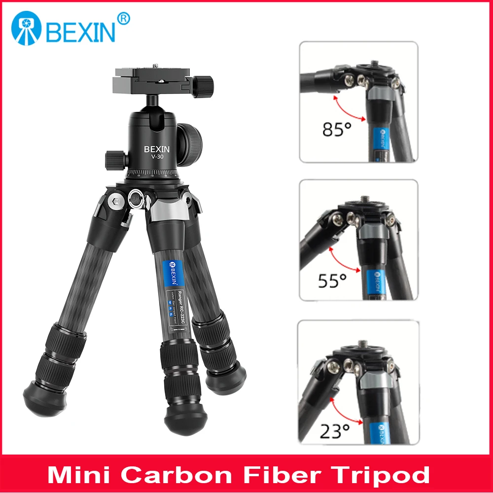 

Mini Carbon Fiber Tripod Compact Lightweight Portable Tabletop Tripods with Handle Ball Head Max Load 10kg for DSLR Camera Phone