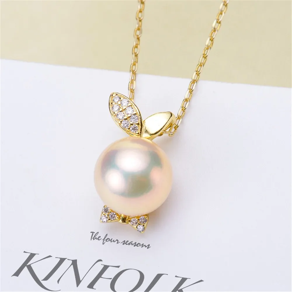 

DIY Pearl Accessories S925 Sterling Silver Pendant with Empty Support Gold Plated Rabbit Necklace Pendant Fit 8-10mm Beads D175