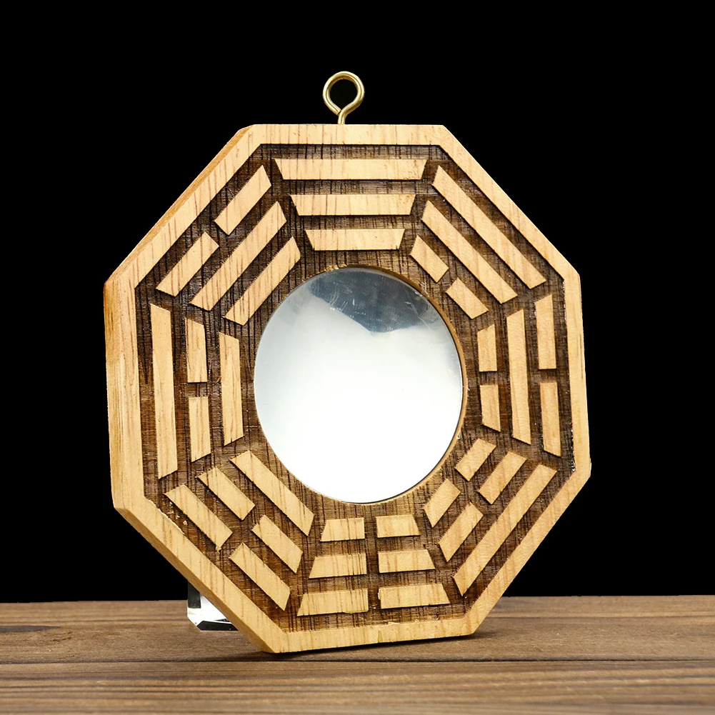 Chinese Retro Style Carved Mahogany Feng Shui Bagua Mirror Concave Convex Wooden Can Be Hung for Home Wall Decoration |